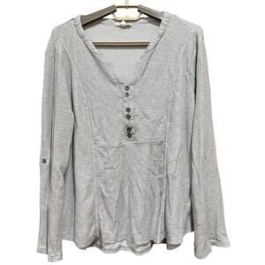 Jane Delancey Shirt Women Size L Gray Waffle Knit Henley Long Sleeve Casual
